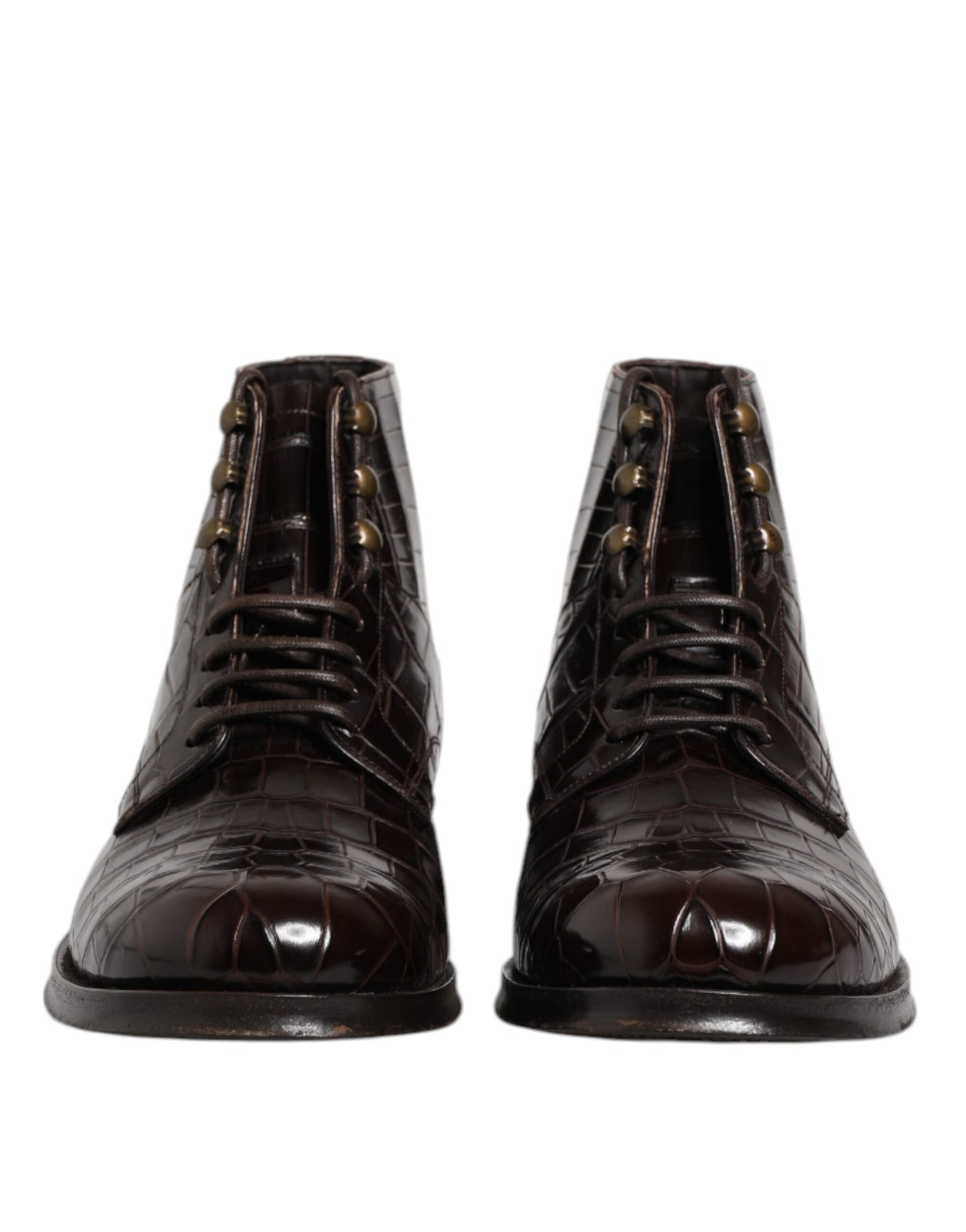 Dolce & Gabbana Dunkelbraune Leder Schnürstiefel Schuhe