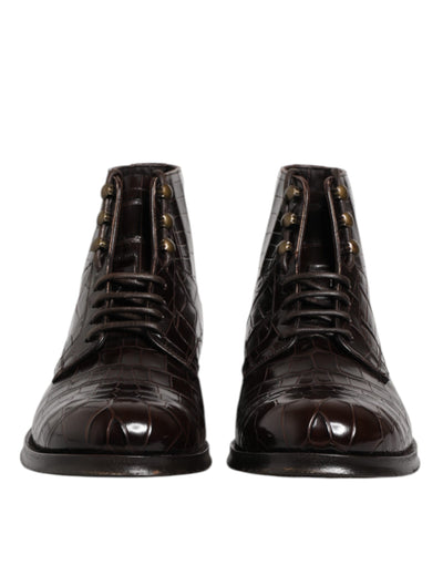 Dolce & Gabbana Dunkelbraune Leder Schnürstiefel Schuhe