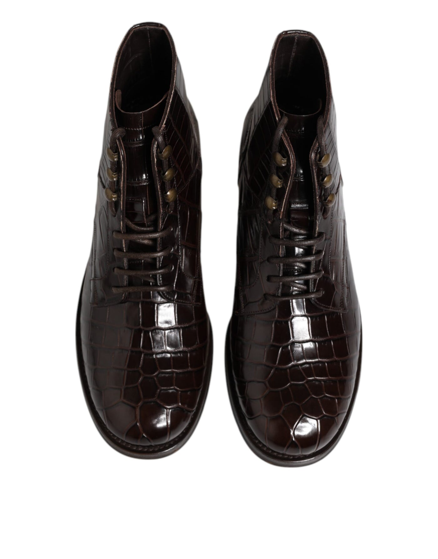 Dolce & Gabbana Dunkelbraune Leder Schnürstiefel Schuhe