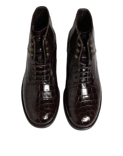 Dolce & Gabbana Dunkelbraune Leder Schnürstiefel Schuhe