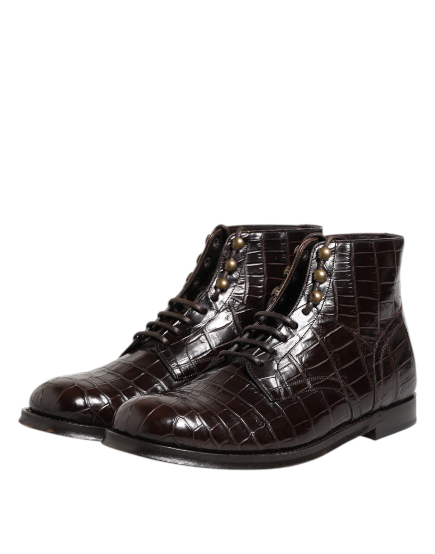 Dolce & Gabbana Dunkelbraune Leder Schnürstiefel Schuhe