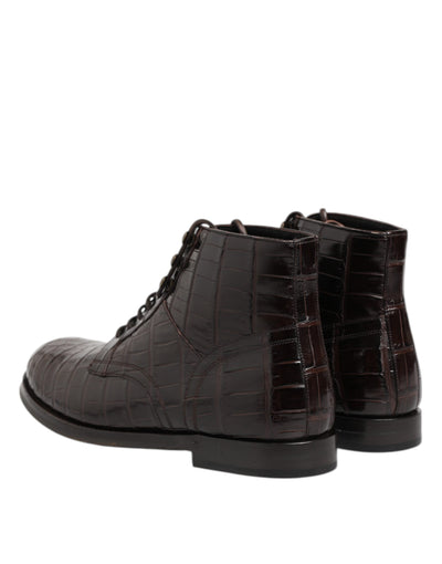 Dolce & Gabbana Dunkelbraune Leder Schnürstiefel Schuhe