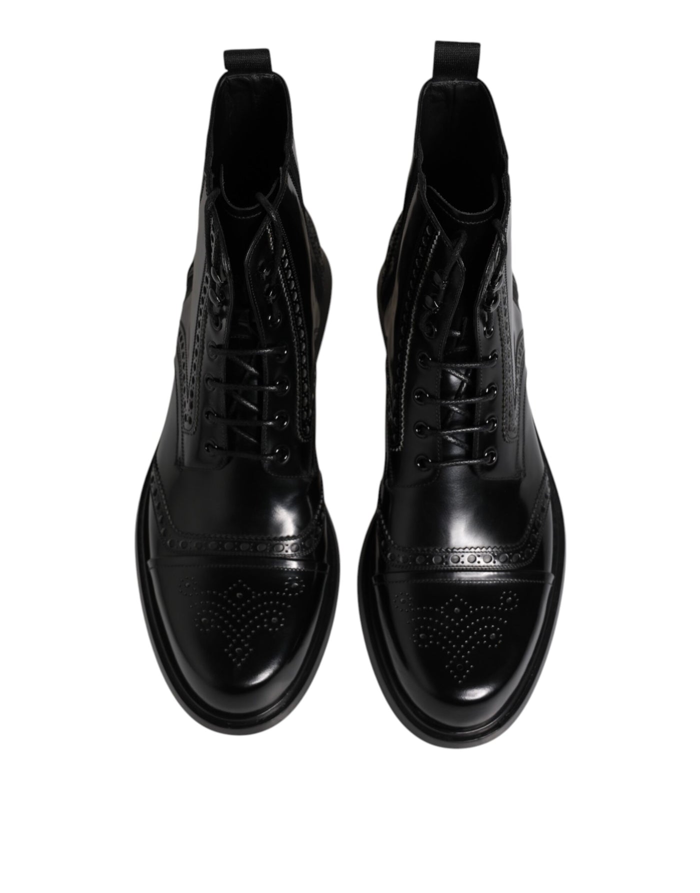 Dolce & Gabbana Schwarze Leder Schnürstiefel mit mittlerer Wade
