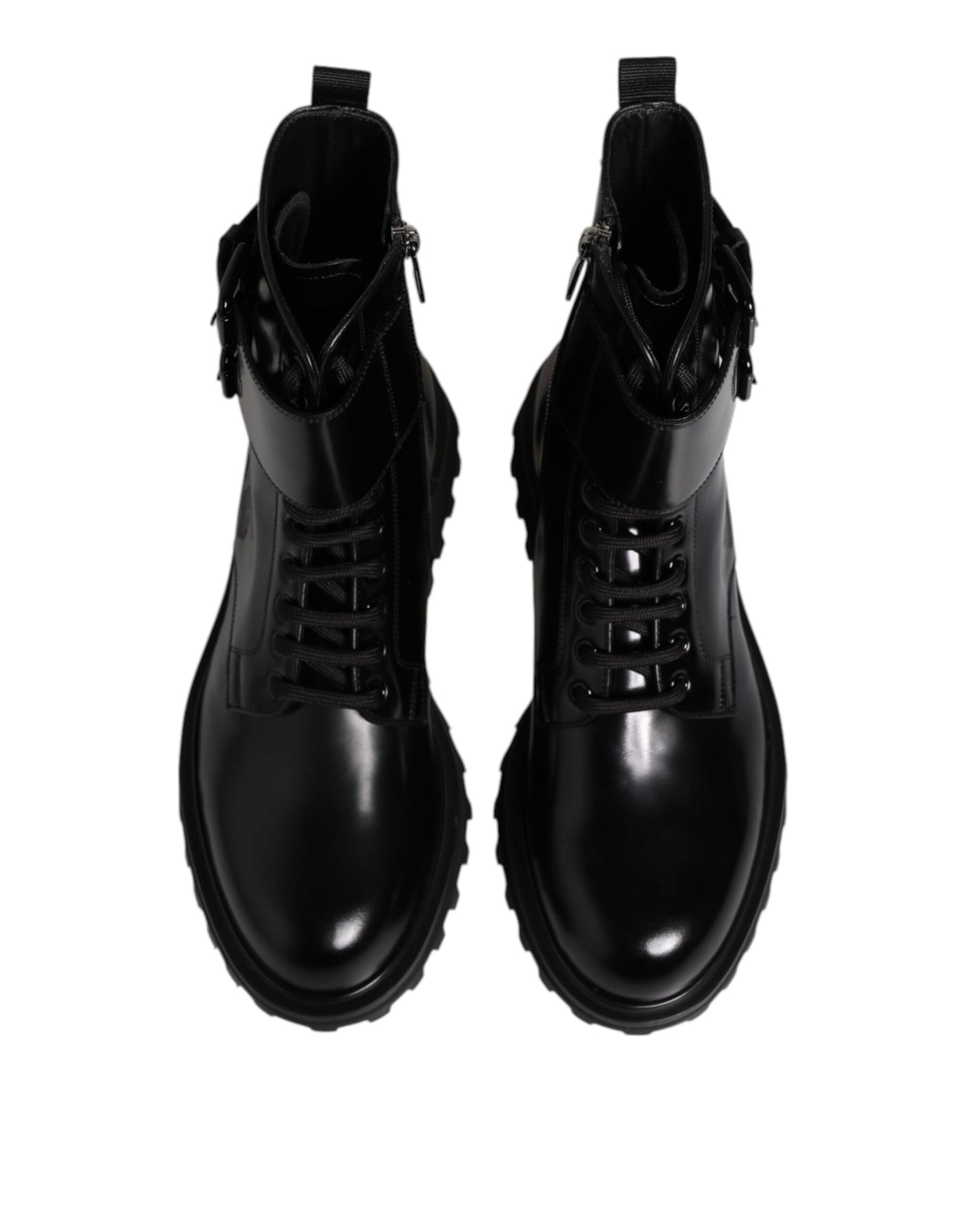 Dolce & Gabbana Schwarze Leder Schnürstiefel mit mittlerer Wade