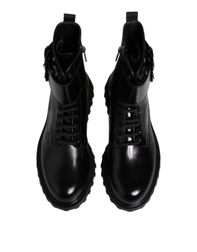 Dolce & Gabbana Schwarze Leder Schnürstiefel mit mittlerer Wade