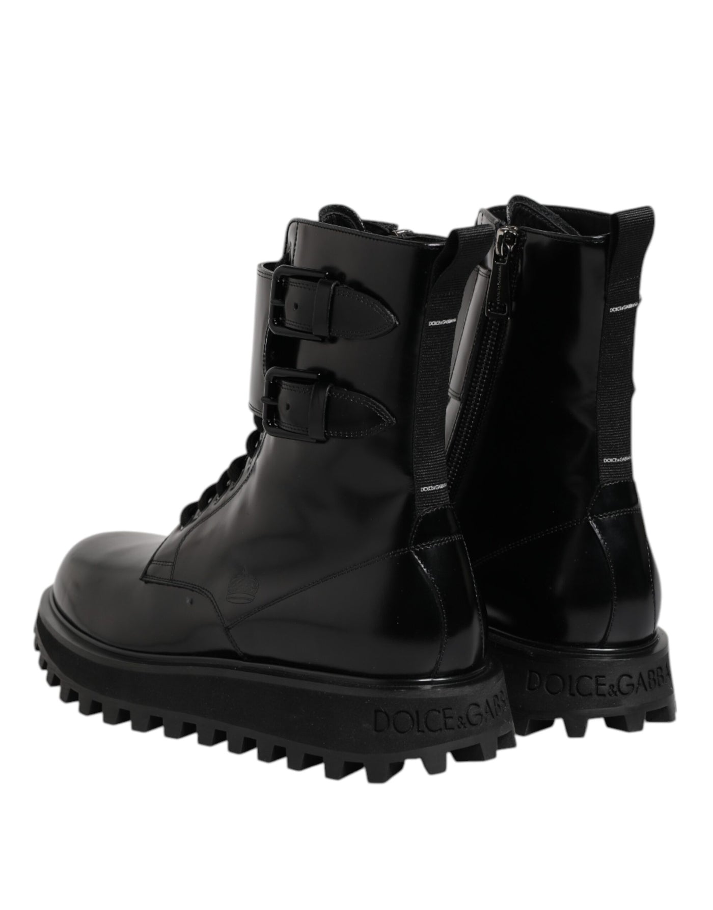 Dolce & Gabbana Schwarze Leder Schnürstiefel mit mittlerer Wade