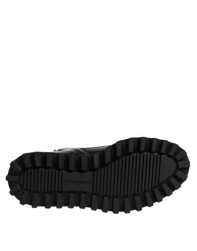 Dolce & Gabbana Schwarze Leder Schnürstiefel mit mittlerer Wade