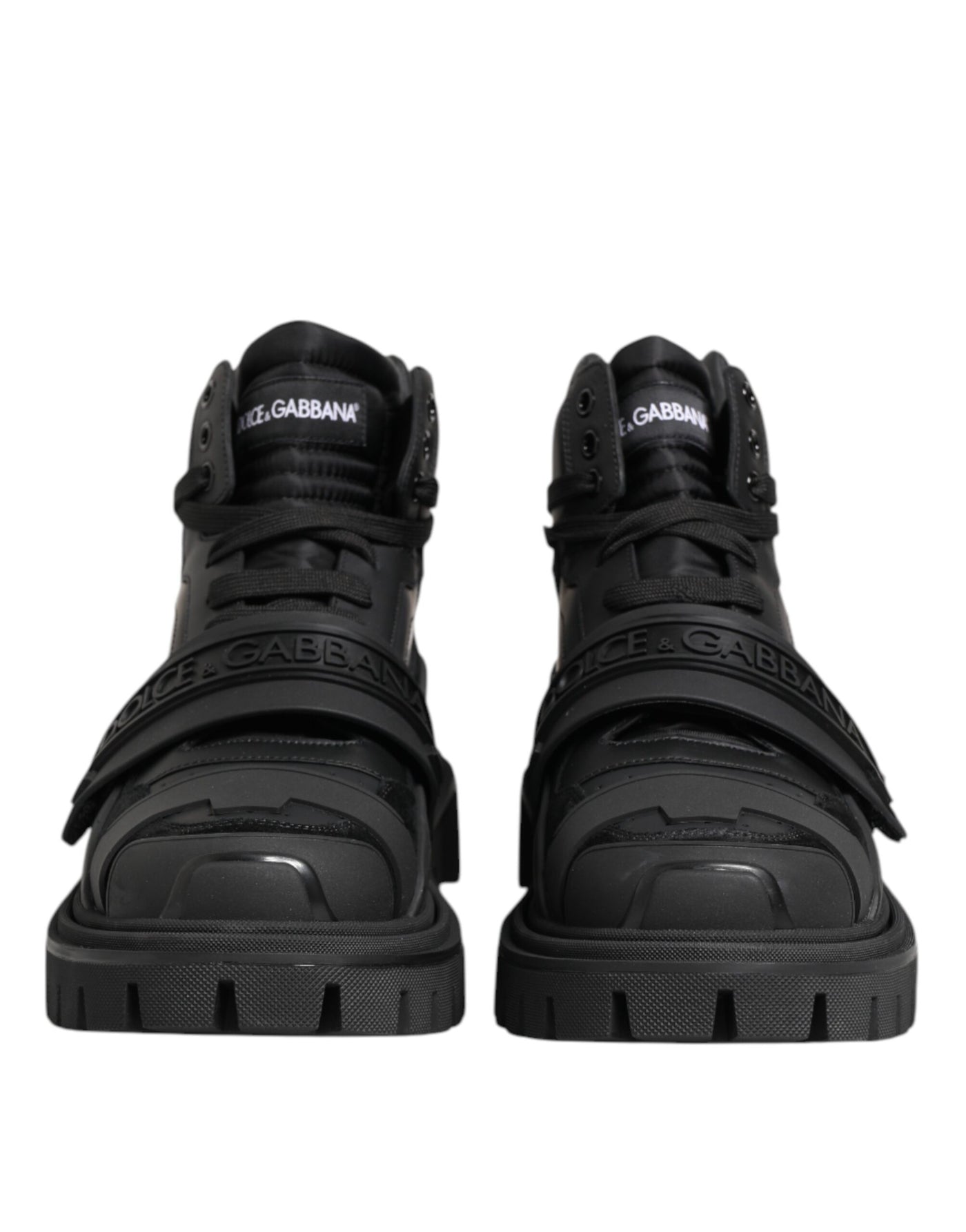Dolce & Gabbana Schwarzes Leder Trekking Sneakers Stiefel Schuhe