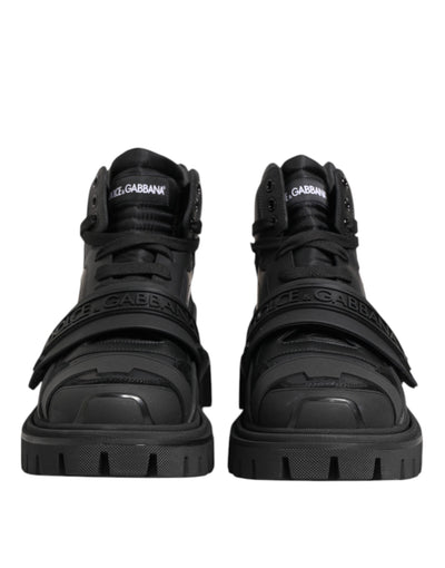 Dolce & Gabbana Schwarzes Leder Trekking Sneakers Stiefel Schuhe