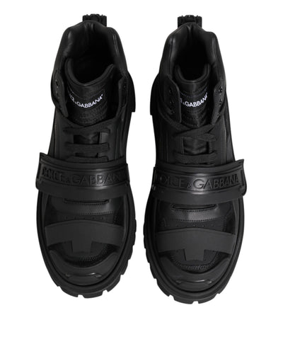 Dolce & Gabbana Schwarzes Leder Trekking Sneakers Stiefel Schuhe