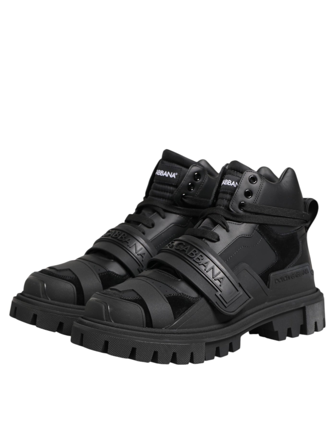 Dolce & Gabbana Schwarzes Leder Trekking Sneakers Stiefel Schuhe
