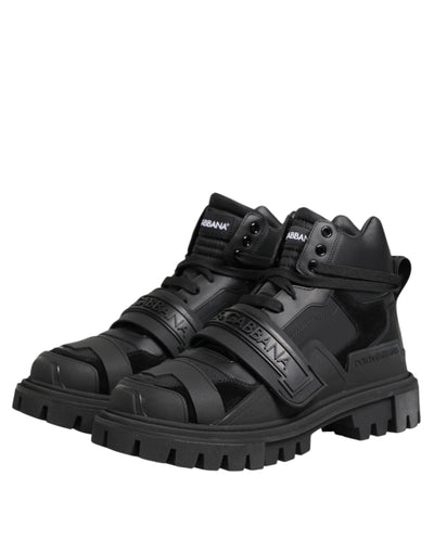 Dolce & Gabbana Schwarzes Leder Trekking Sneakers Stiefel Schuhe