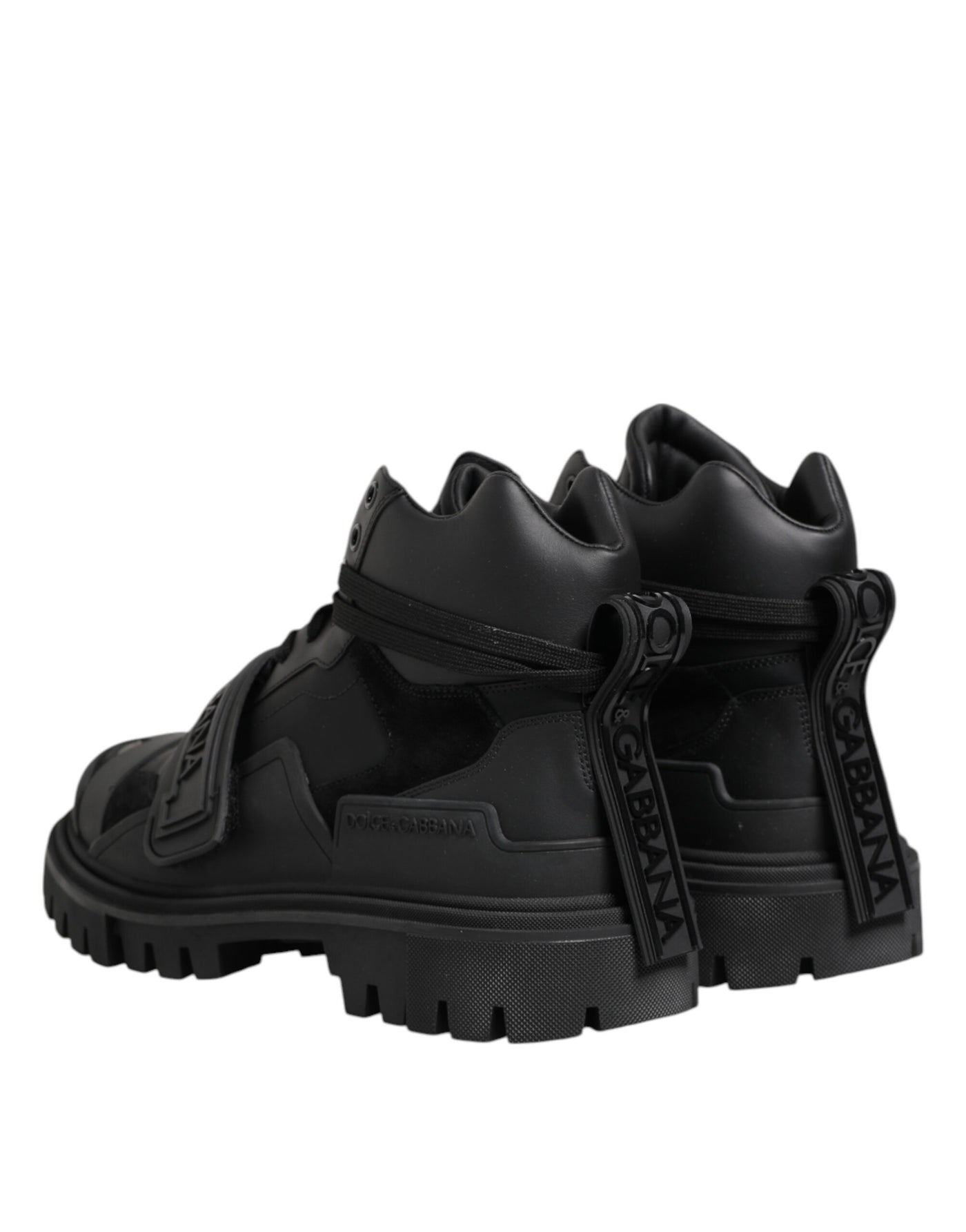 Dolce & Gabbana Schwarzes Leder Trekking Sneakers Stiefel Schuhe