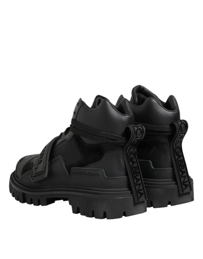 Dolce & Gabbana Schwarzes Leder Trekking Sneakers Stiefel Schuhe