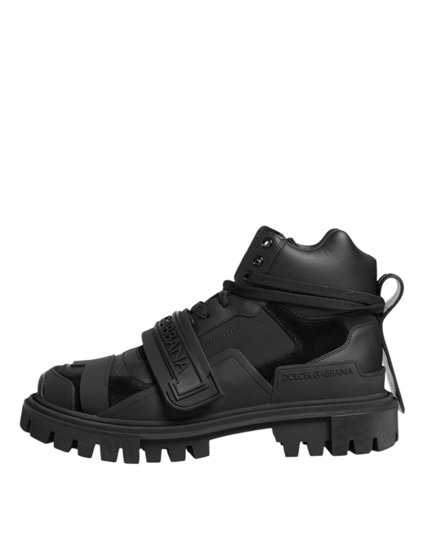 Dolce & Gabbana Schwarzes Leder Trekking Sneakers Stiefel Schuhe