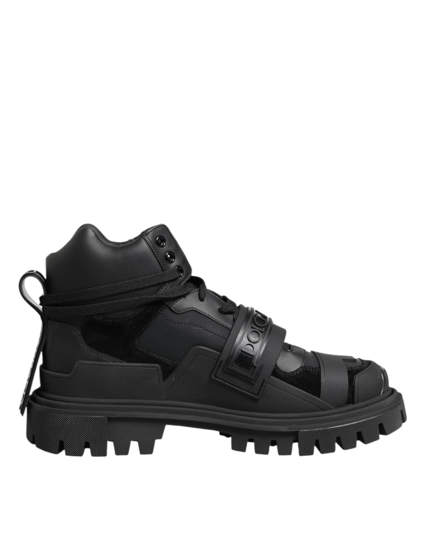 Dolce & Gabbana Schwarzes Leder Trekking Sneakers Stiefel Schuhe