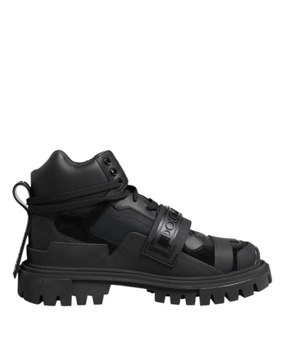 Dolce & Gabbana Schwarzes Leder Trekking Sneakers Stiefel Schuhe