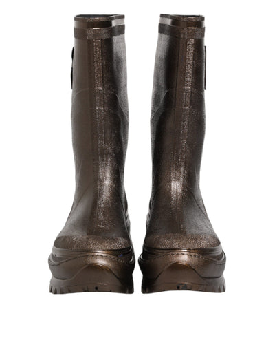 Dolce & Gabbana Metallic Braun Pull On Regen Stiefel Schuhe