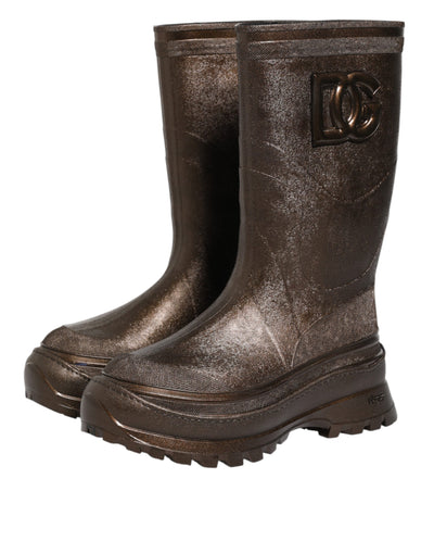 Dolce & Gabbana Metallic Braun Pull On Regen Stiefel Schuhe