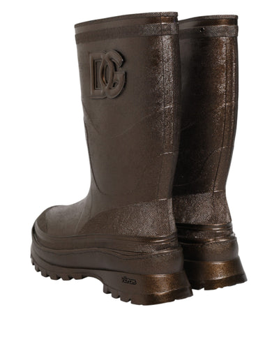 Dolce & Gabbana Metallic Braun Pull On Regen Stiefel Schuhe