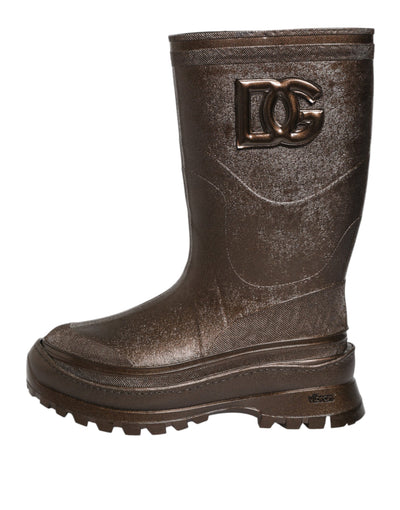 Dolce & Gabbana Metallic Braun Pull On Regen Stiefel Schuhe