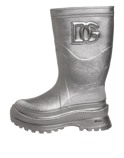 Dolce & Gabbana Metallic Silber Pull On Regen Stiefel Schuhe