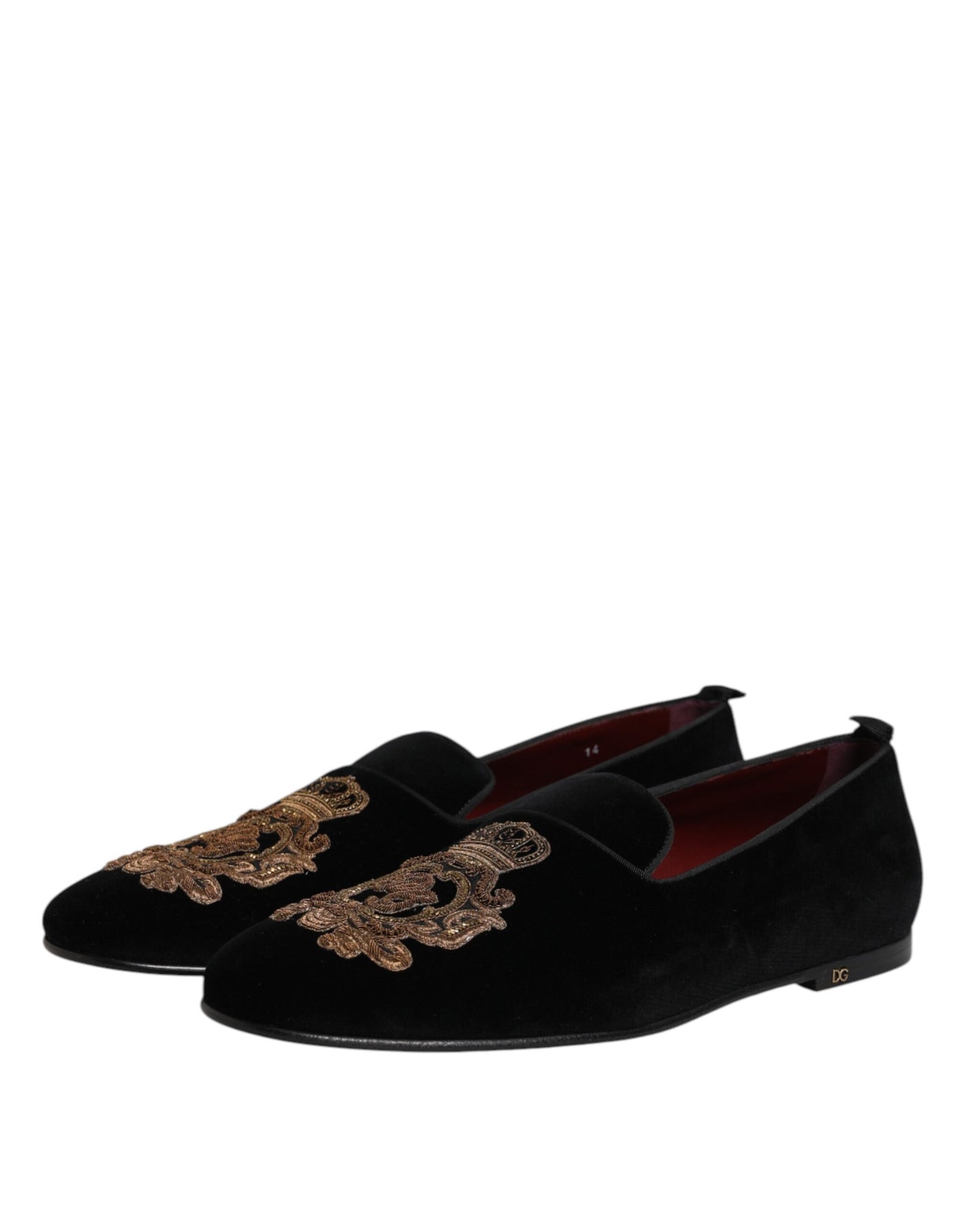 Dolce & Gabbana Schwarzer Samt Gold Crown Herren Loafers Schuhe
