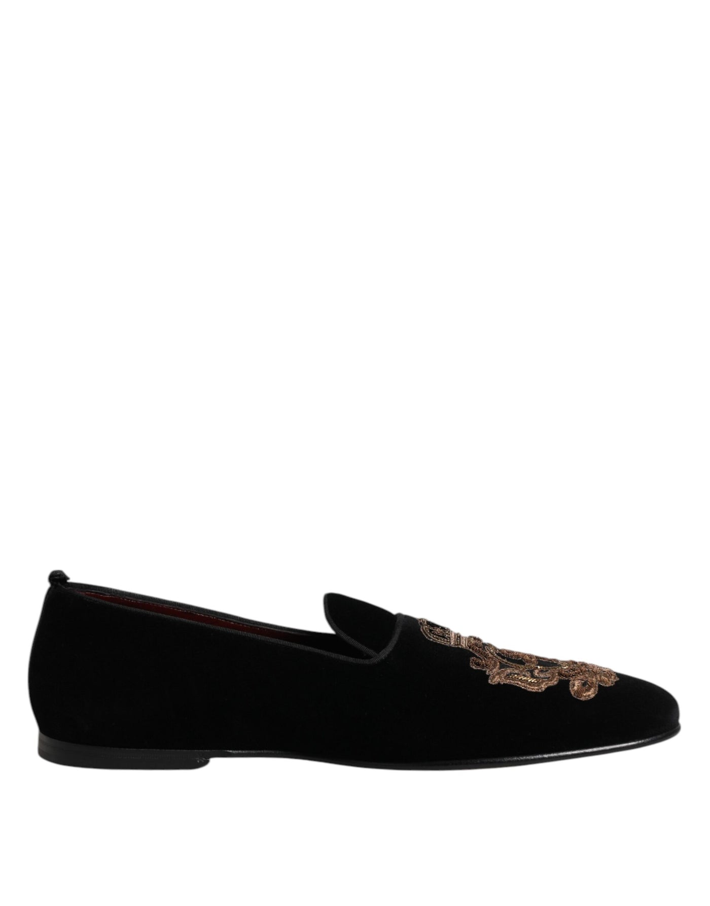 Dolce & Gabbana Schwarzer Samt Gold Crown Herren Loafers Schuhe