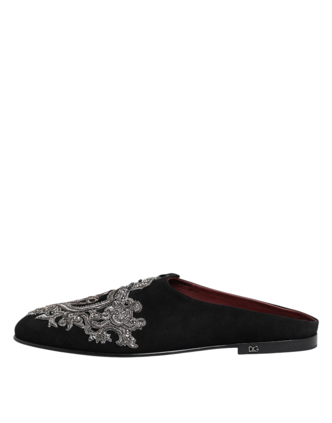 Dolce & Gabbana Schwarzer Samt Slides DG Crown Slipper Schuhe