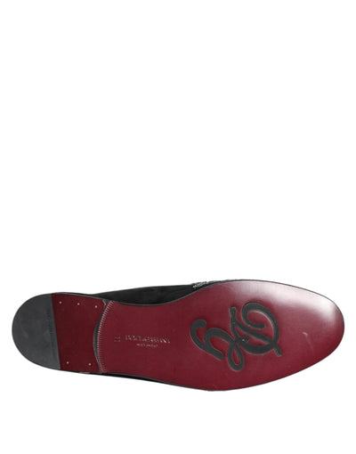 Dolce & Gabbana Schwarzer Samt Slides DG Crown Slipper Schuhe
