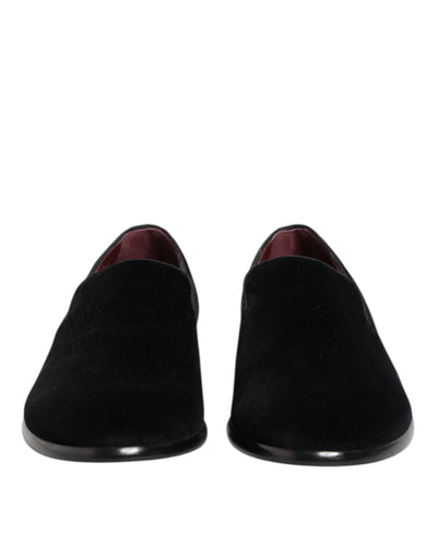 Dolce & Gabbana Schwarzer Samt Loafers Formal Männer Kleid Schuhe