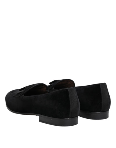Dolce & Gabbana Schwarzer Samt Loafers Formal Männer Kleid Schuhe