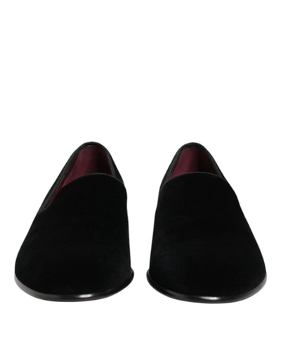 Dolce & Gabbana Schwarzer Samt Slip On Loafers Männer Formelle Schuhe
