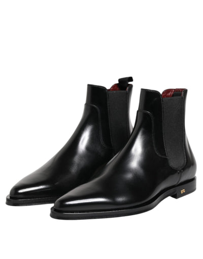 Dolce & Gabbana Schwarzes Leder MILLENIALS Mid Calf Stiefel Schuhe