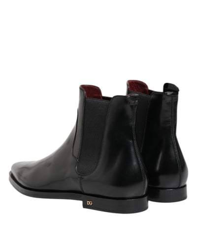 Dolce & Gabbana Schwarzes Leder MILLENIALS Mid Calf Stiefel Schuhe