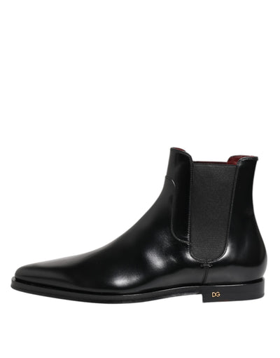 Dolce & Gabbana Schwarzes Leder MILLENIALS Mid Calf Stiefel Schuhe