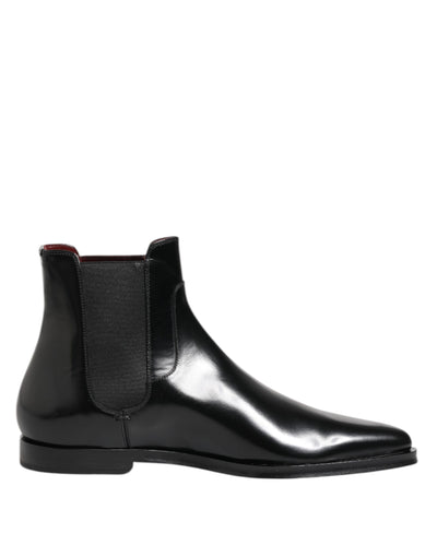 Dolce & Gabbana Schwarzes Leder MILLENIALS Mid Calf Stiefel Schuhe
