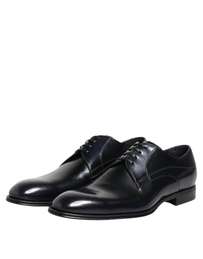 Dolce & Gabbana Marineblaue Leder Schnürschuhe Derby Formale Schuhe