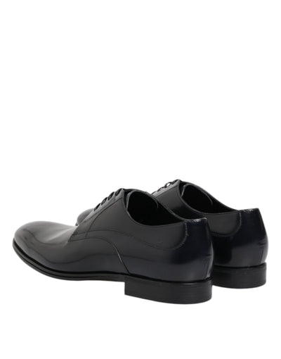 Dolce & Gabbana Marineblaue Leder Schnürschuhe Derby Formale Schuhe
