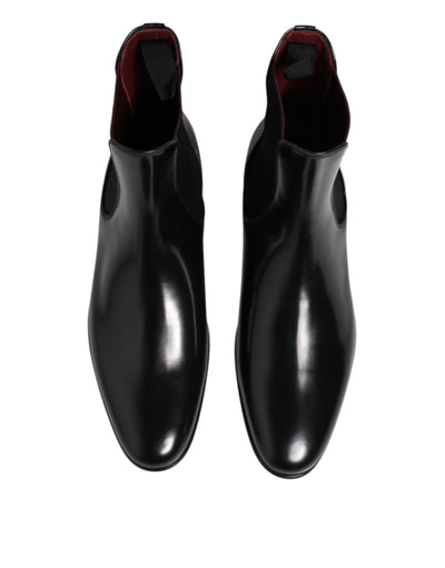 Dolce & Gabbana Schwarz Leder Slip On Mid Calf Stiefel Schuhe