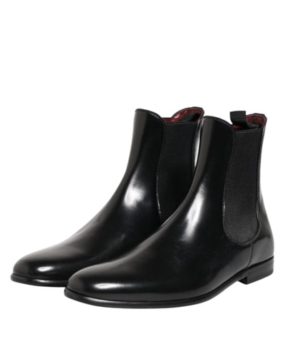 Dolce & Gabbana Schwarz Leder Slip On Mid Calf Stiefel Schuhe