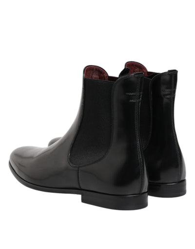Dolce & Gabbana Schwarz Leder Slip On Mid Calf Stiefel Schuhe