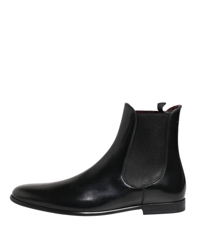 Dolce & Gabbana Schwarz Leder Slip On Mid Calf Stiefel Schuhe