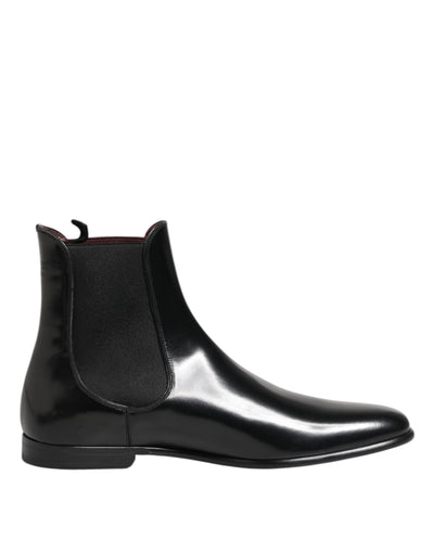 Dolce & Gabbana Schwarz Leder Slip On Mid Calf Stiefel Schuhe