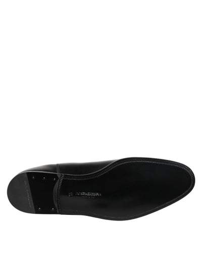 Dolce & Gabbana Schwarz Leder Slip On Mid Calf Stiefel Schuhe