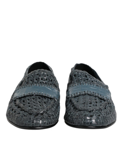 Dolce & Gabbana Blaue gewebte Raffia Slip On Loafers Schuhe