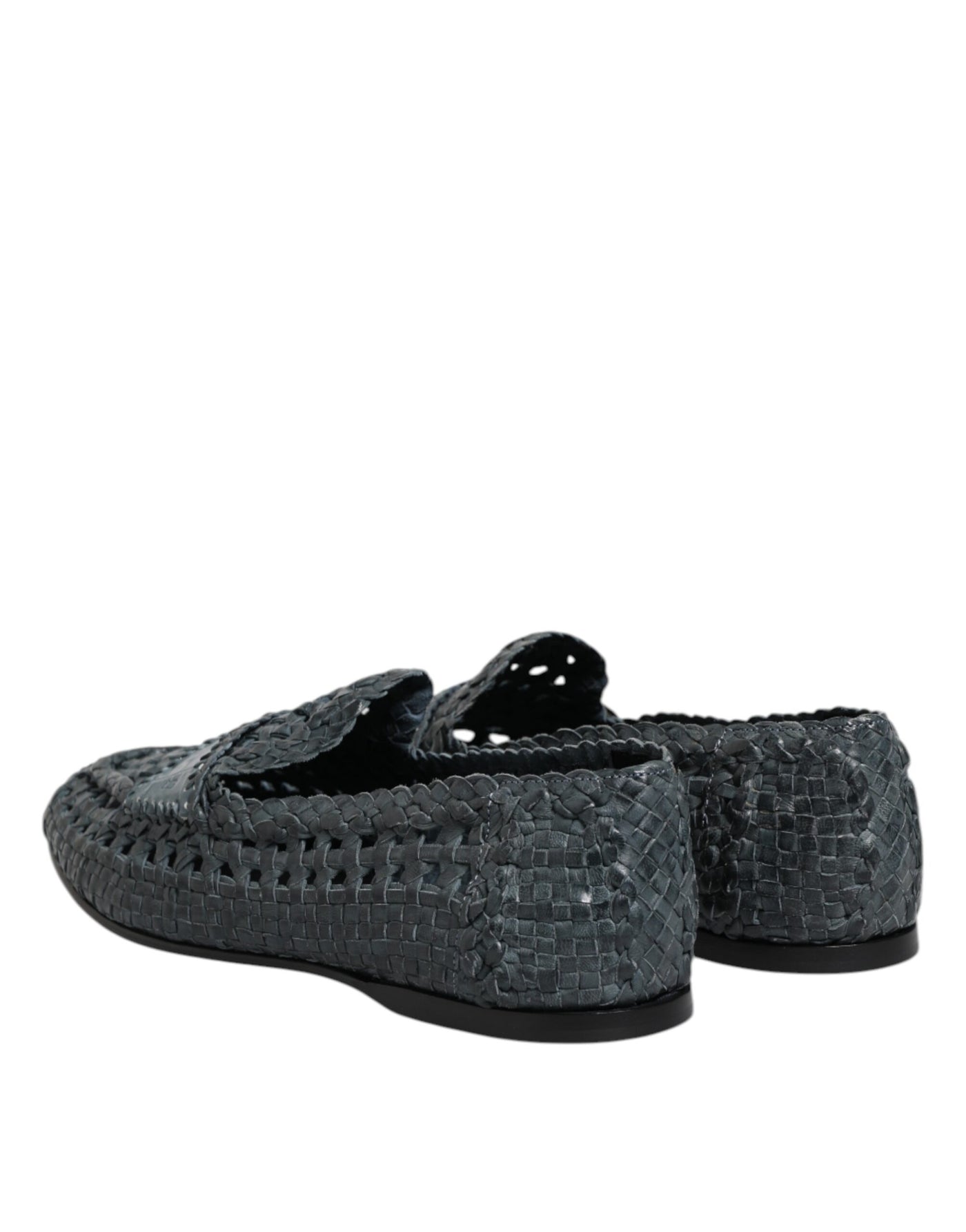 Dolce & Gabbana Blaue gewebte Raffia Slip On Loafers Schuhe
