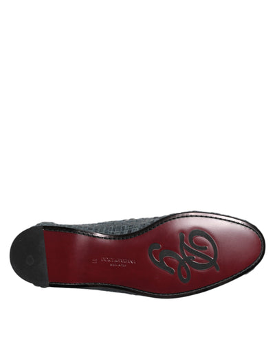 Dolce & Gabbana Blaue gewebte Raffia Slip On Loafers Schuhe