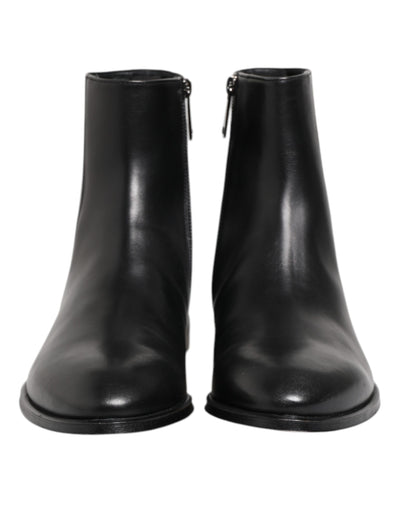 Dolce & Gabbana Schwarz Leder Mid Calf Männer Stiefel Schuhe