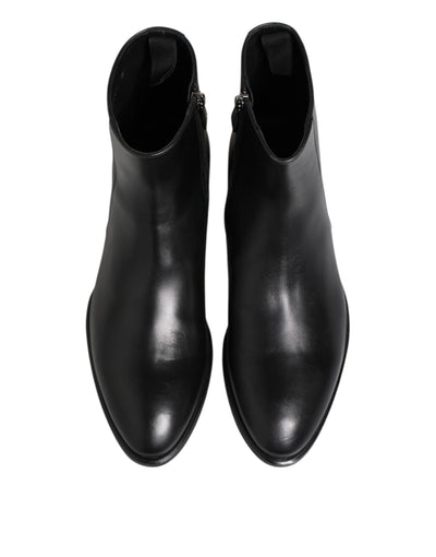 Dolce & Gabbana Schwarz Leder Mid Calf Männer Stiefel Schuhe